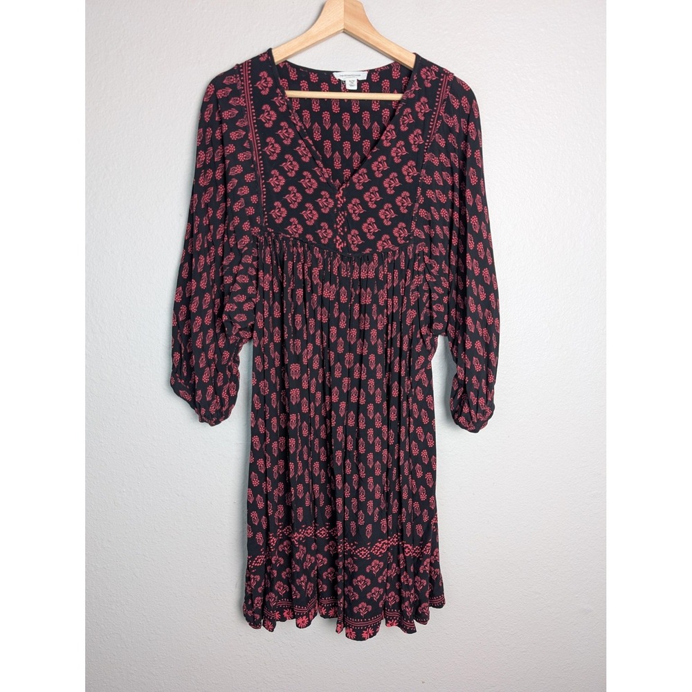 Beachlunchlounge Collection Dress Womens XL Black‎ Trapeze Swing V-Neck Floral